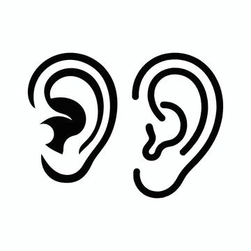 Two human ear icons representing hearing evaluation comparison with compariso Stock Illustration