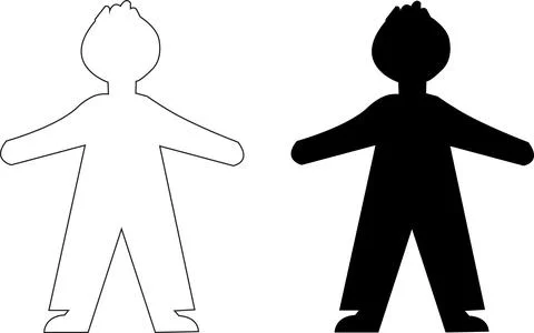 Two human figures one outline one solid black silhouette Stock Illustration