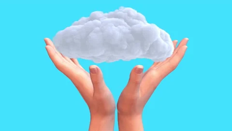 Two human hands holding cloud isolated on blue background. Stock Footage 181010487