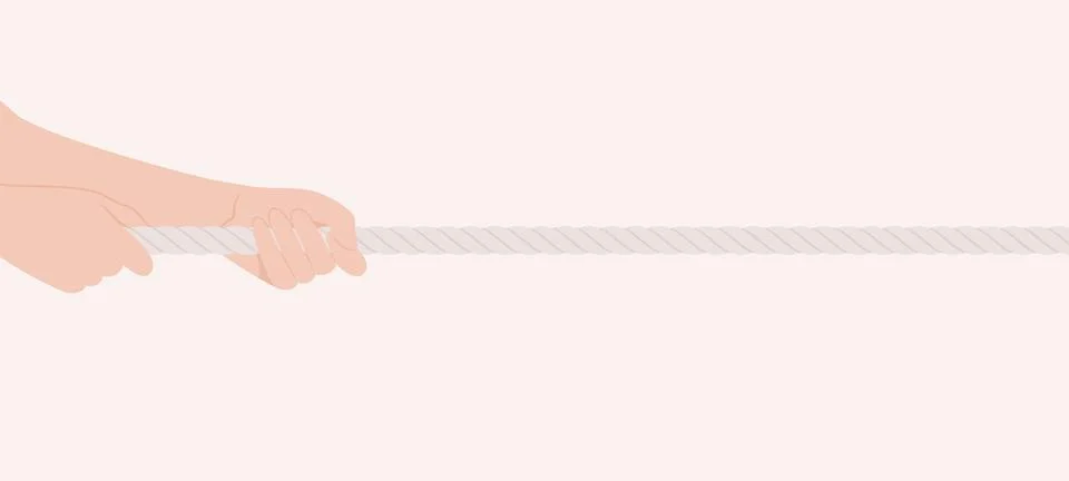 Two human hands pulling a thick rope on a beige background Stock Illustration
