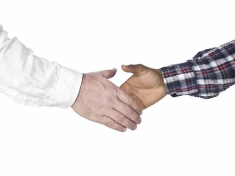 Two human hands starting to hand shake Stock Photos