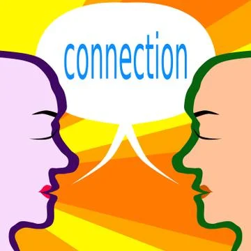 Two human head profiles with communication bubble with inscription connection Stock Illustration