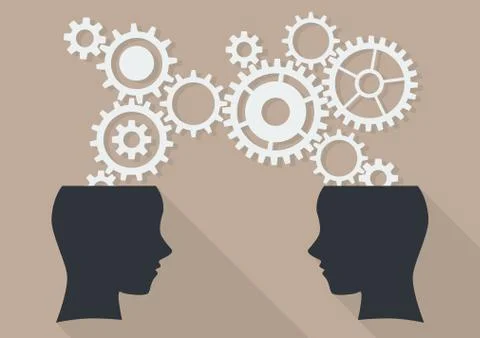 Two human head thinking a new idea. Flat design with long shadow イラスト素材