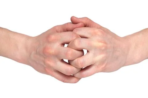 Two human join hands together isolated on white background, collaboration of  Stock Photos