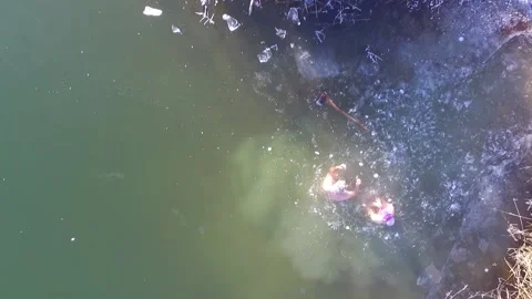 Two Humans Take A Bath In Ice Water 스톡 동영상 221783607