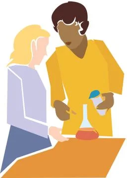 Two humans working on lab equipments Illustrazione stock