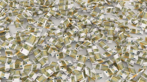 Two hundred euro stacks of banknotes fall Stock Footage 151606302