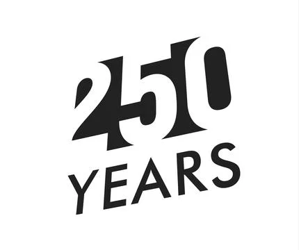Two hundred fifty years vector emblem template. Anniversary symbol, negative Stock Illustration