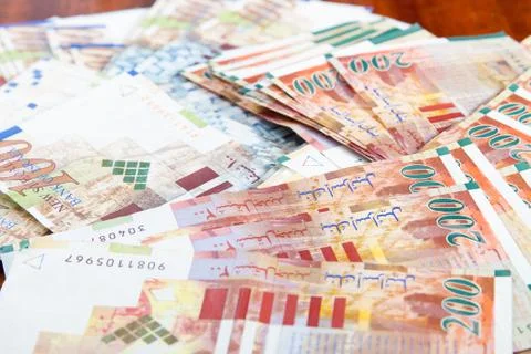 Two hundred shekel bank notes . Stock Photos