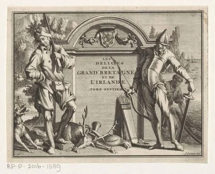 Two hunters for architectural setting; Title page for: James Beeverell, Le... Stock Photos
