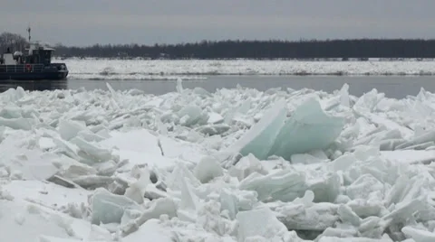 Two ice breakers on the Niagara River Stock Footage 34030117