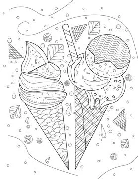 Two Ice Cream Cones With Background Of Falling Frost And Chocolate Chips Line 스톡 일러스트
