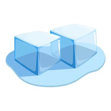Two ice cubes melting on a puddle of water イラスト素材