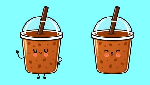 Two iced coffee cup characters Stock Illustration