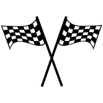 Two identical checkered flags are crossed over each other on a white backgrou Stock Illustration