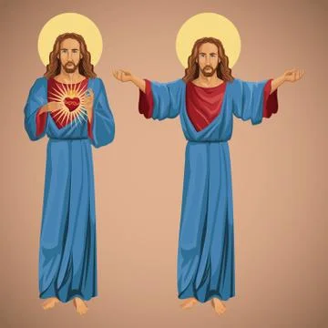 Two image jesus christ sacred heart Stock Illustration
