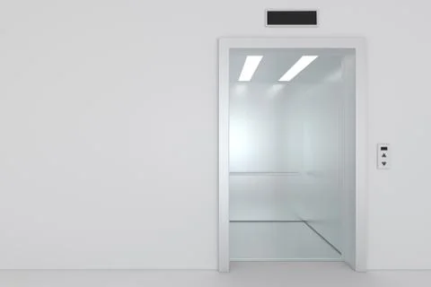 Two images of a modern elevator with opened and closed doors Ilustración de archivo