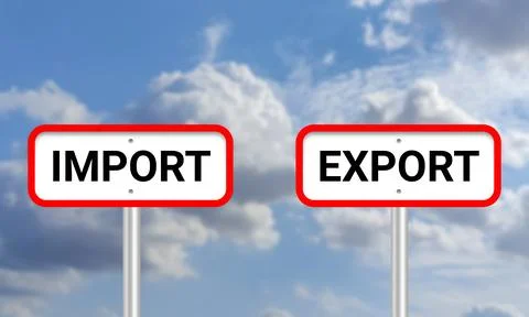 Two import export sign board isolated on blur sky background. Illustrazione stock