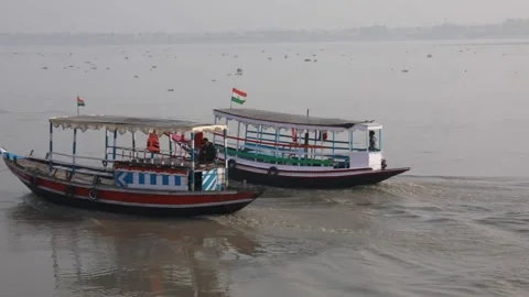 Two Indian boats in parallel formation on the Ichamati River Stock Footage 170414852