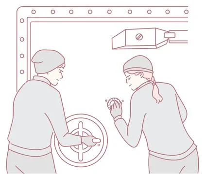 Two individuals are engaged in collaborative efforts to work on a safe lock Stock Illustration