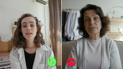 Two individuals connect during an online conference meeting Stock Footage 305520456