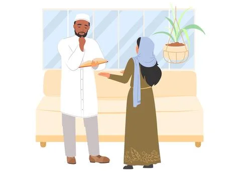 Two individuals engage in conversation inside a bright living room Stock Illustration