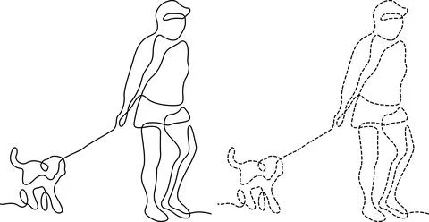 Two individuals walking dogs with different postures and leash handling tec.. Stock Illustration