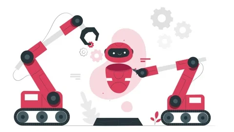 Two industrial arms manufacturing a robot industrial automation industry 4.0 Video stock 252246039