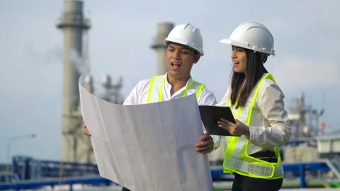 Two industrial engineer working near the electrical plant. Stock Footage 233284326