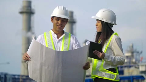 Two industrial engineer working near the electrical plant. Stock Footage 233284556