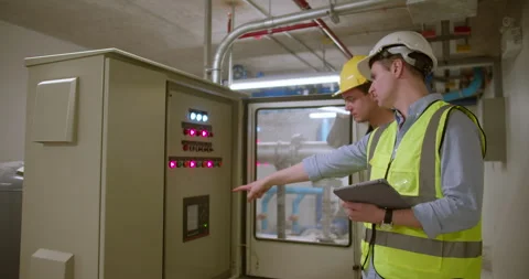 Two industrial engineers collaborating on system diagnostics Stock Footage 333639076