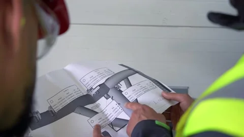 Two Industrial Engineers in manufacturing facility discussing and reading Stock Footage 133397311