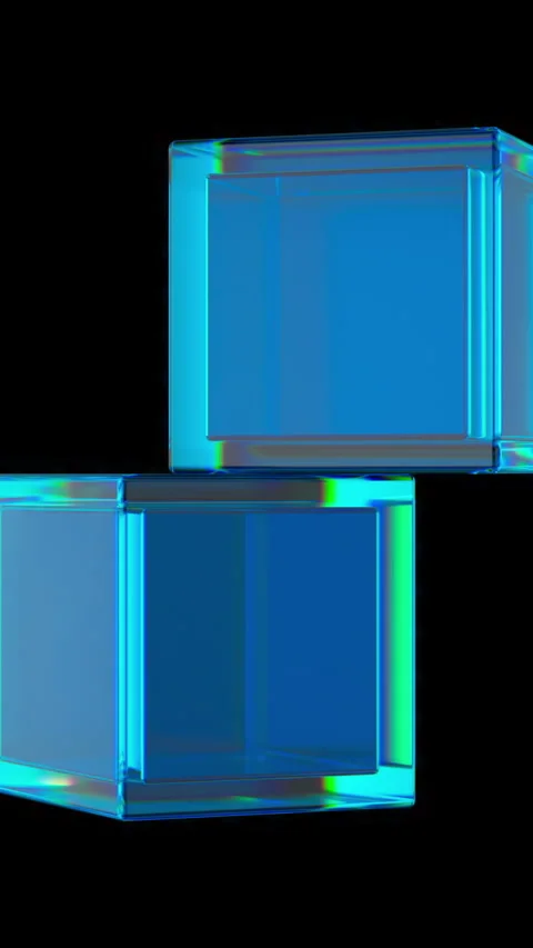 Two infinite rolling blue glass cubes with iridescence. Abstract geometric loop Stock Footage 323119812