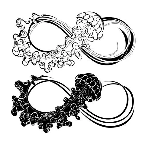 Two infinities with jellyfish Stock Illustration