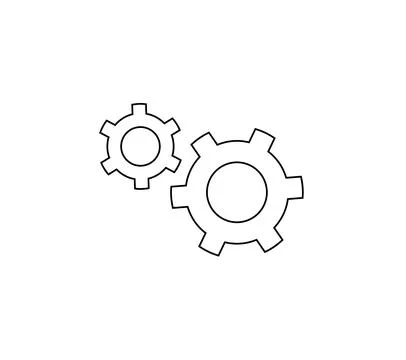 Two interconnected gears icon representing settings or teamwork. Vector ima.. Illustrazione stock