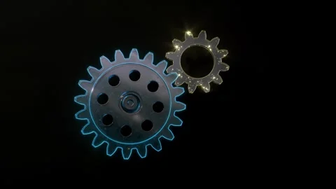Two interconnected gears rotating in motion representing teamwork and mecha.. Stock Footage 332317830