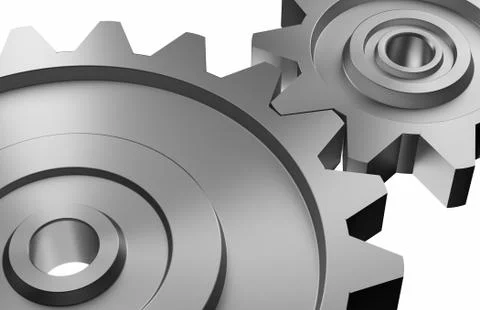 Two interlocking cogwheels on upward diagonal Stock Illustration