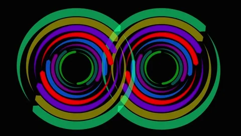 Two Interlocking Colorful Abstract Circular Designs on animated Black backg.. Stock Footage 321626308