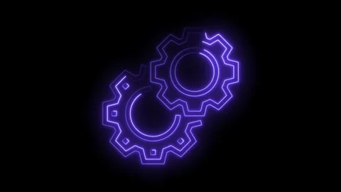 Two interlocking gears glowing neon blue futuristic technology mechanical Stock Footage 322985522
