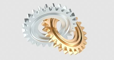 Two interlocking gears rotation animation seamlessly loopable. 3D rendering.. Stock Footage 316632495