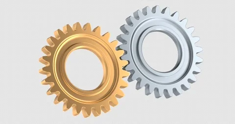 Two interlocking gears rotation animation seamlessly loopable. 3D rendering.. Stock Footage 327740213