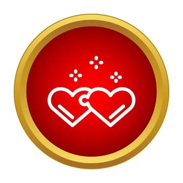 Two interlocking heart puzzle pieces on red circle Stock Illustration