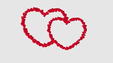 Two interlocking heart shapes made of smaller red hearts representing joine.. Stock Footage 324059625
