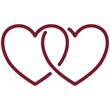 Two interlocking red heart outline icon for romantic love design. Stock Illustration