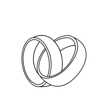 Two interlocking rings are drawn in a simple black outline, positioned to cre Stock-Illustration