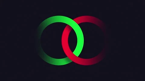 Two interlocking rings, one in shades of green and the other in shades of re Video stock 321127183