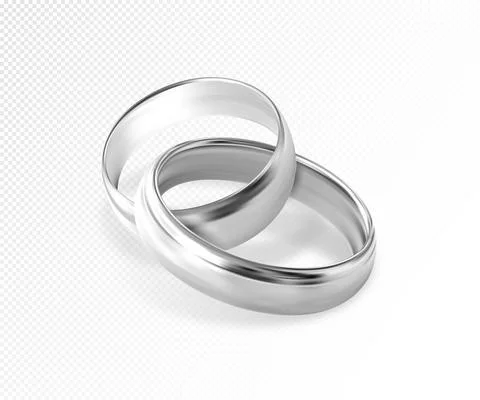 Two interlocking silver or platinum wedding rings on transparent background.  Ilustração Stock