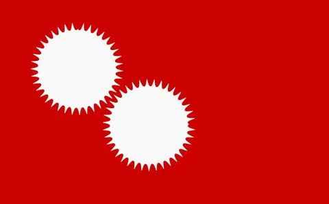 Two interlocking white sunburst gear shapes on bright red background Stock Illustration