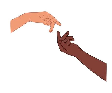 Two interracial Hands touching vector art isolated 스톡 일러스트