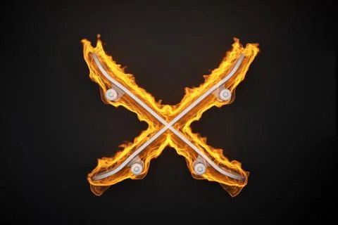 Two intersecting burning skateboard on a black background Stock-Illustration